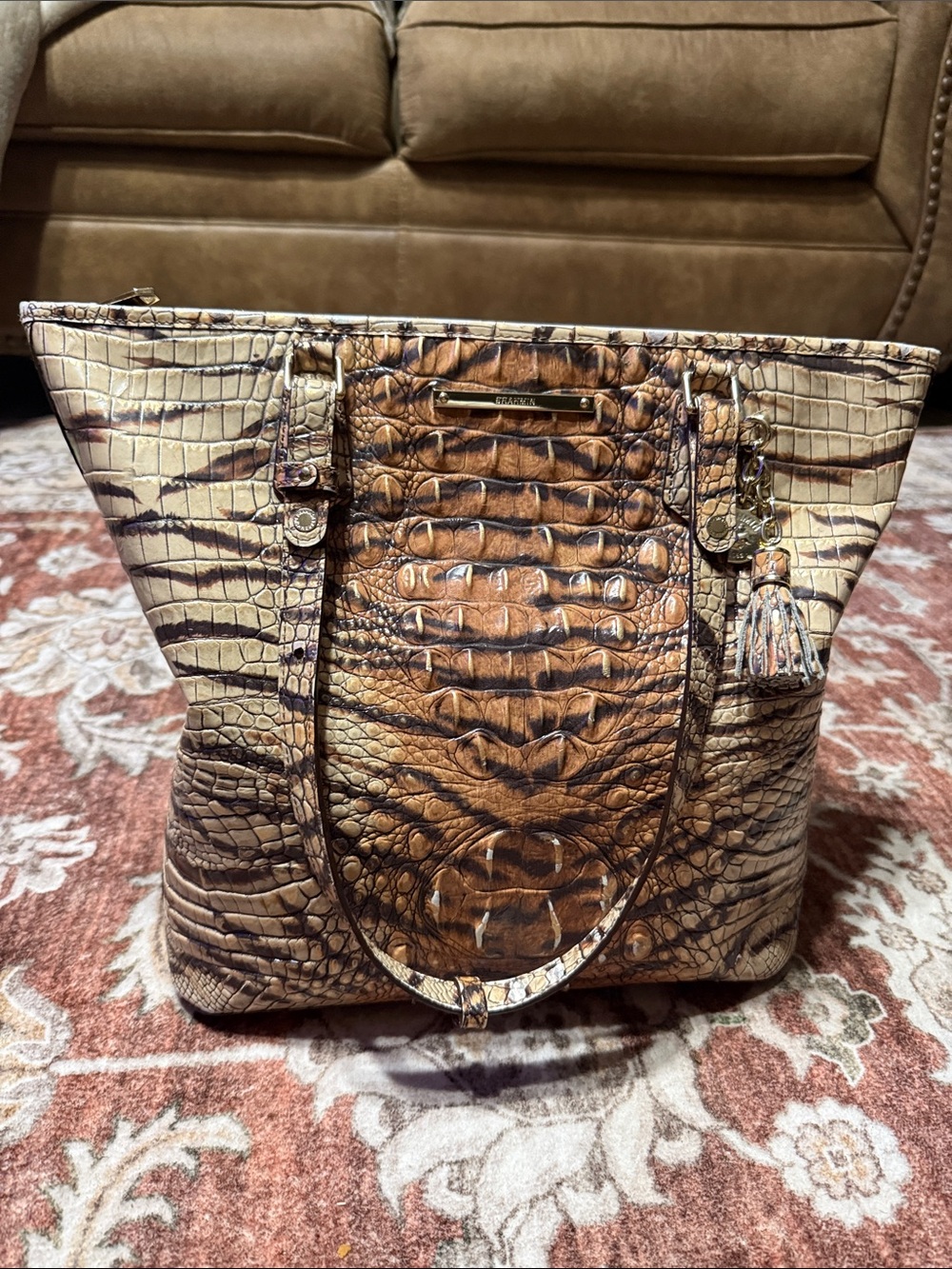 Brahmin Browns Croc-Embossed Tote Bag with Tassel